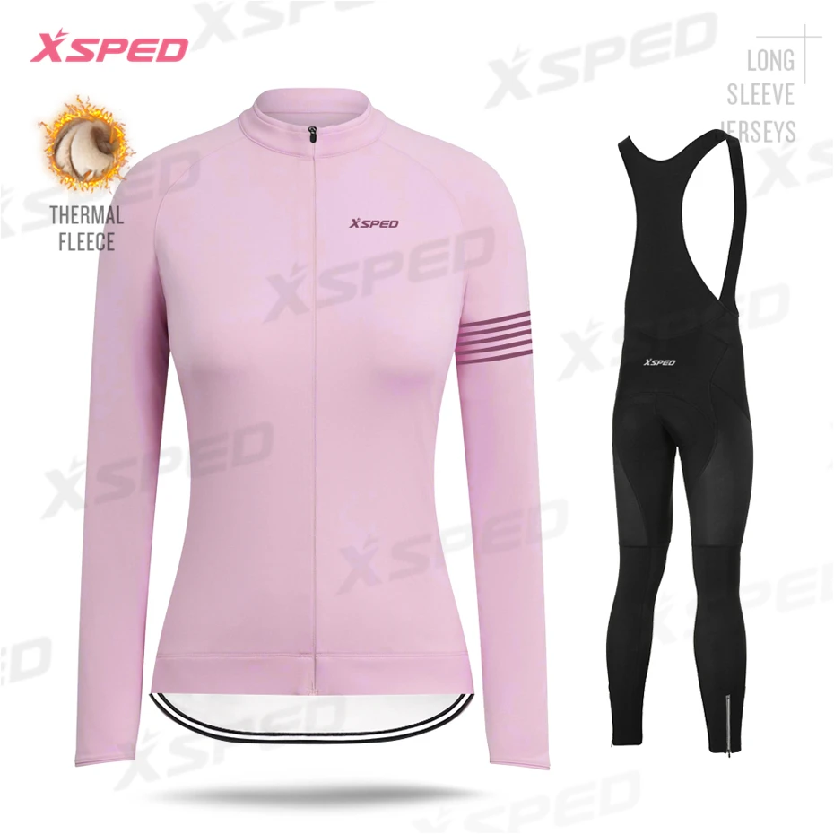 Женская зимняя велосипедная одежда Raphaing Lady, комплект из Джерси с длинным рукавом, стильная простота, женская куртка для шоссейного велосипеда, комплект из теплого флиса - Цвет: Bib Cycling Set