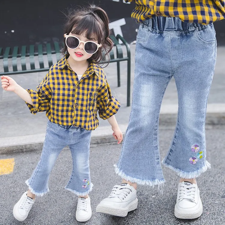 Girls Cowboy Bell-bottom Pants New Style Korean-style Fashionable Tassels Trousers Children Spring And Autumn Slim Fit Elas