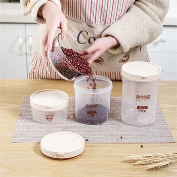 

Transparent Sealed Jar With Spoon Round Grain Storage Tank Round Storage Box Kitchen Organizer Rangement Maquillage