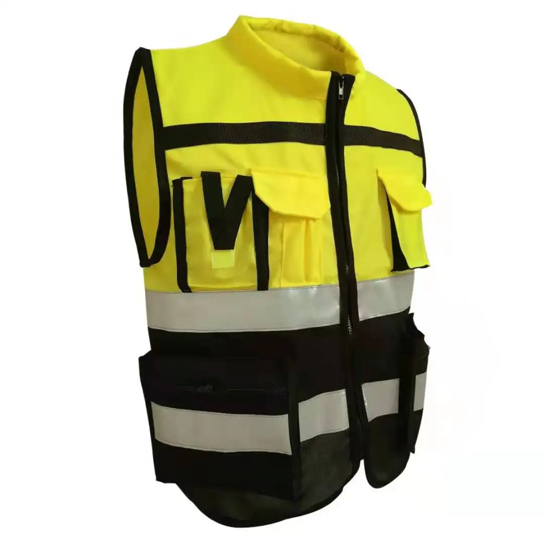 Safety Vest Class 2 High Visibility Fully Closure Zipper With Multi Function Pockets Reflective Strips Construction Outdoor Men