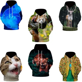 

EAnvog Animals Hooded Sweatshirt Pocket Drawstring Tracksuits Casual Clothes For Men Women Warm 3D Printed Pullover Tops S-5XL