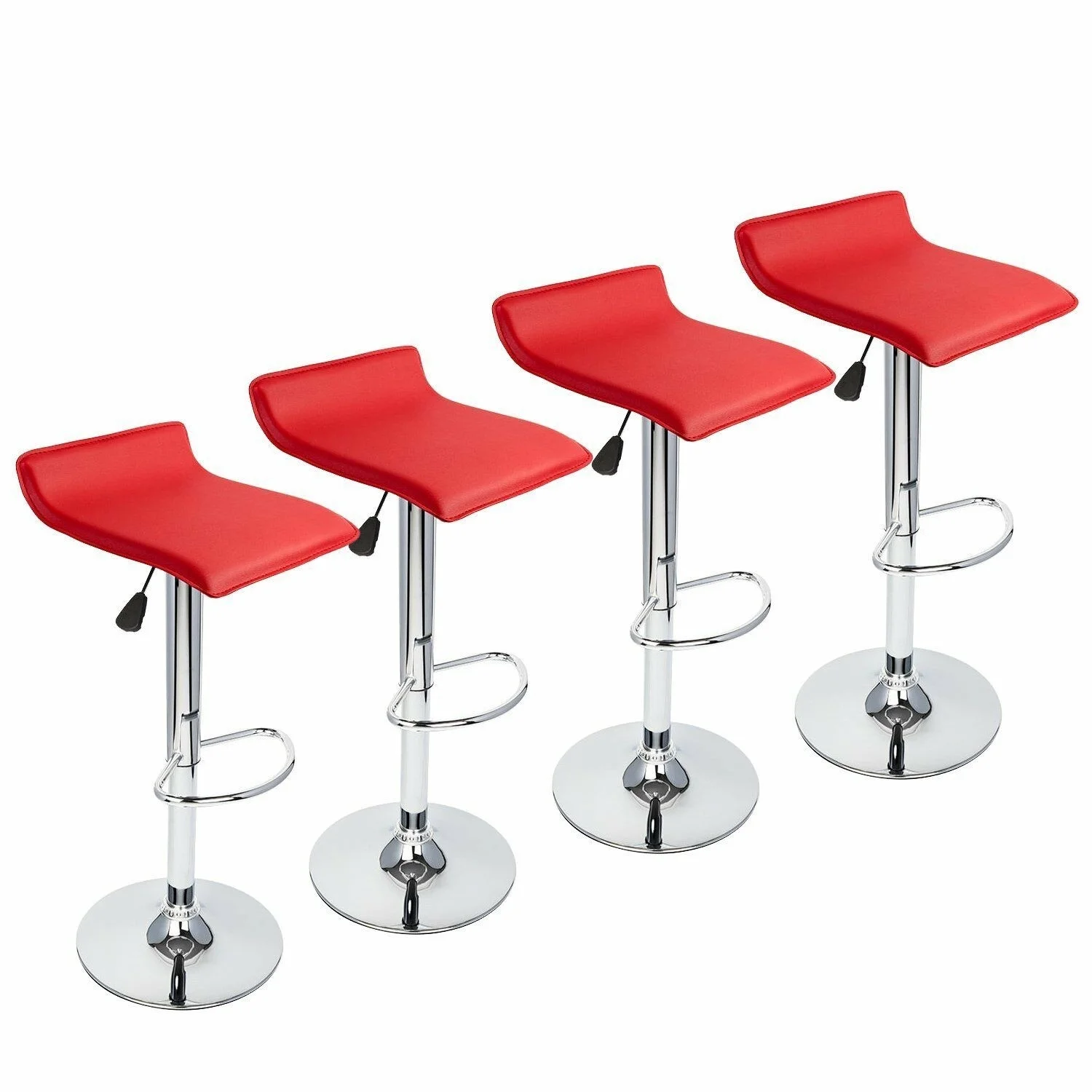 

Set of 4 Bar Stools PU Leather Adjustable Swivel Pub Chair Kitchen Dining Red