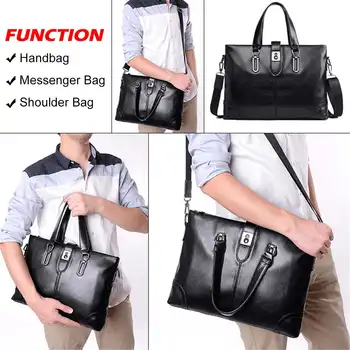 

Retro Men PU Leather Black Briefcase Business Handbags Messenger Bags Large Capacity Male Vintage Shoulder Bag for Laptop