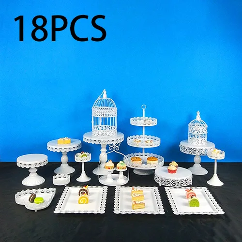 18PCS Tobs Cupcake Stand белый душевный торт стенд набор с кружевным краем для свадьбы, дня рождения, дня рождения, чая Инструменты для выпечки - Цвет: 18PCS