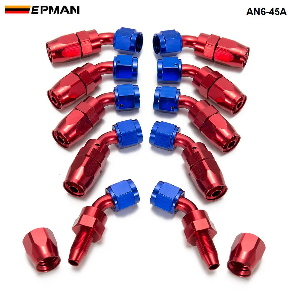10pcs /set 45 Degree An6 Aluminum Oil Cooler Hose Fitting Fuel Pushon