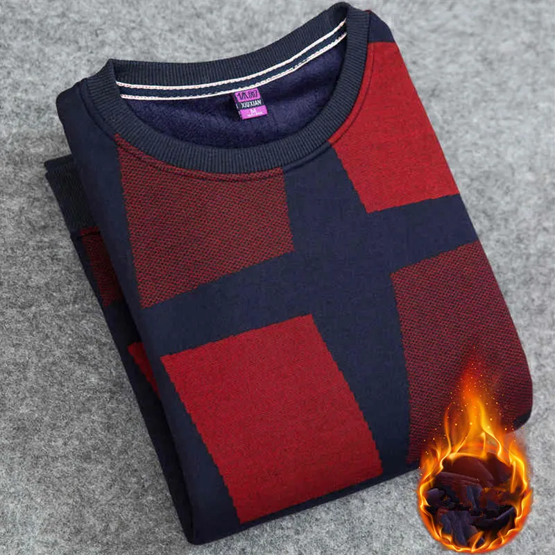 2019 new autumn and winter men s long sleeved plus velvet thick pullover men s casual 3