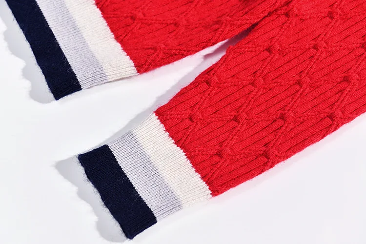 fall Women Autumn Preppy Style Casual Loose Contrast Striped cardigan Wool Knitted Red Sweater jersey mujer sueter damski