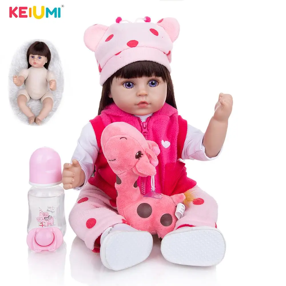 4KEIUMI 18 дюймов длинные коричневые волосы силиконовые куклы Новорожденные девочка