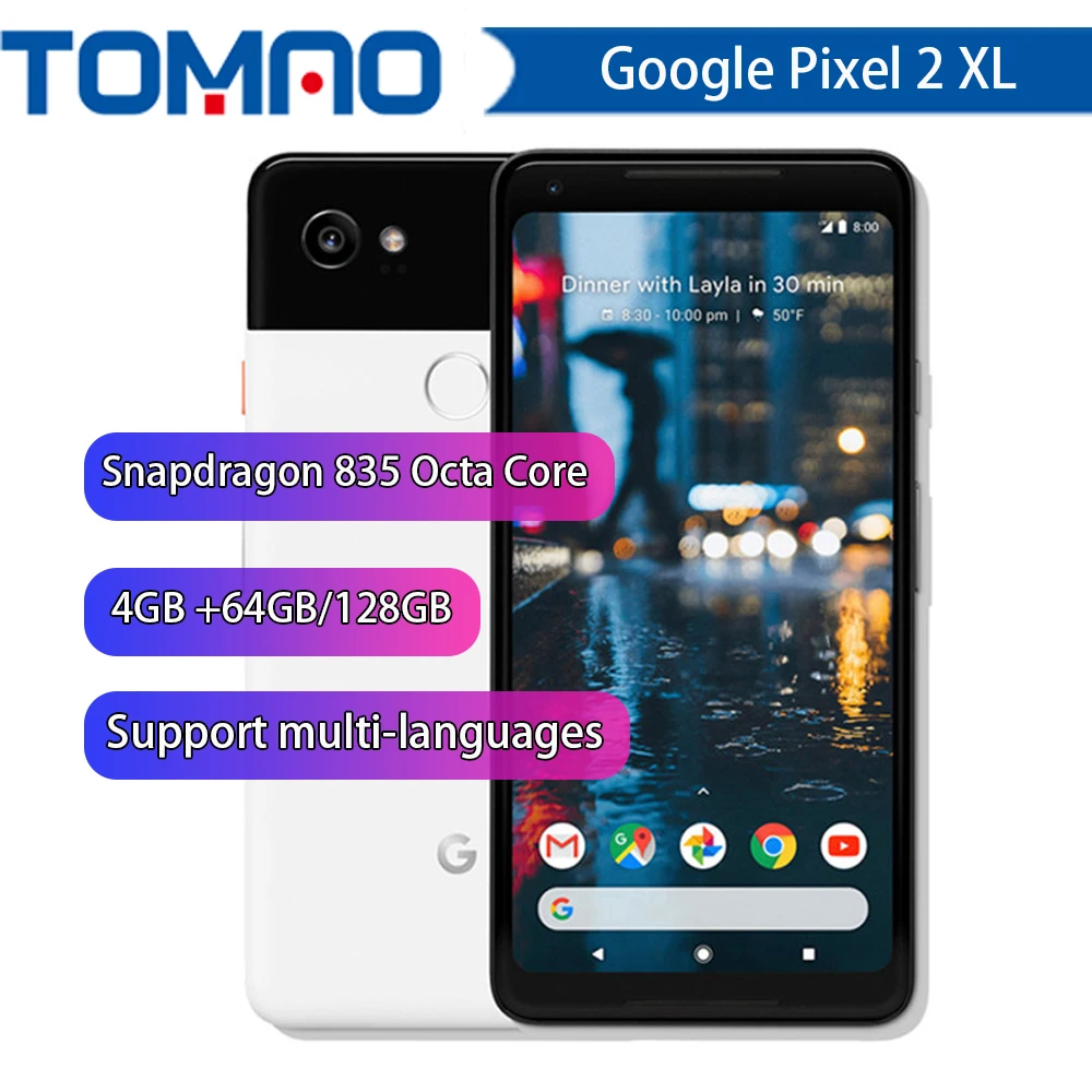 Разблокированный смартфон Google Pixel 2 XL 6,0 ''дюймовый Восьмиядерный с одной sim-картой 4G LTE Android мобильный телефон 4 Гб ram 64 Гб 128 ГБ rom смартфон