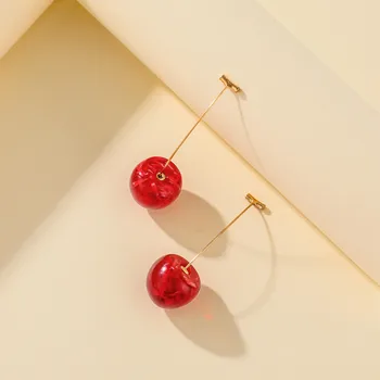 

Fashion Red Cherry Gold Drop Earring Sweet Fruit Long Crystal Earrings For Women Lady Gift Jewelry Tassel Dangle Accessories