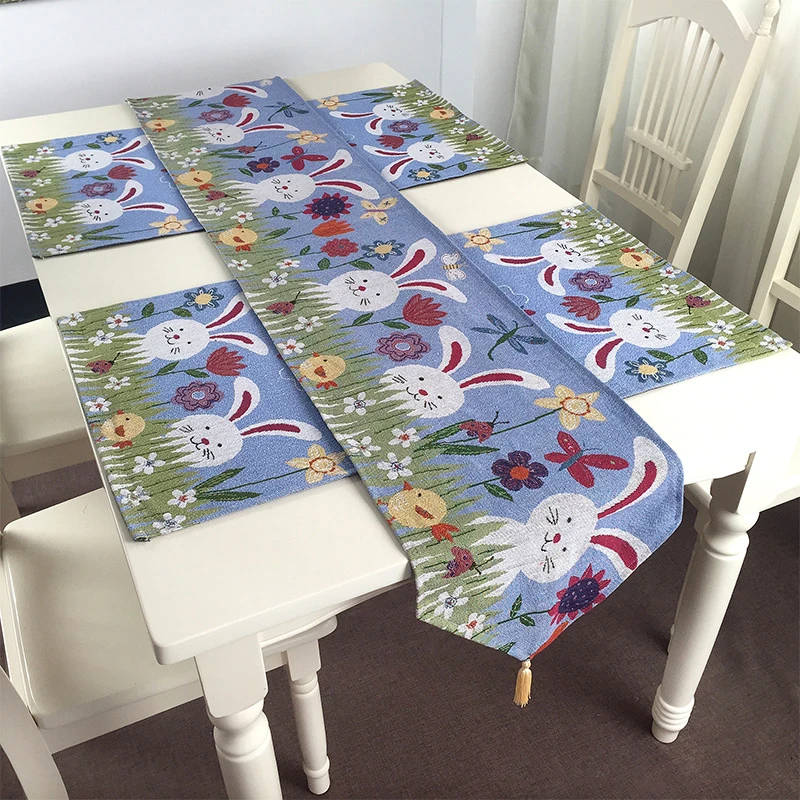 AUUXVA XLING Double-Sided Table Runner Vintage Easter Floral Flower Rabbit Table Cloth Runners for Wedding Holiday Party Kitchen Dining Home Decor,13x90 Inches Long 