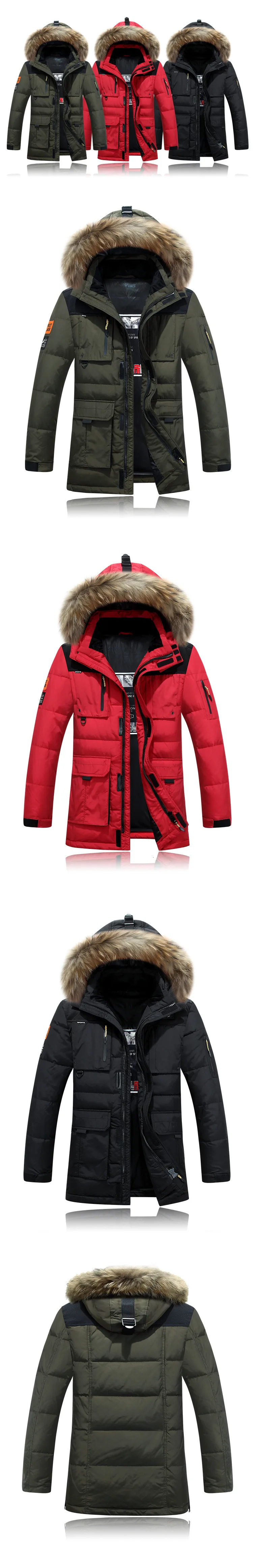 White Duck Down Jacket Men Parka Coat Mens Windbreaker Real Fur Hooded Thick Warm Winter Parkas Casaco Masculino Snow Overcoat