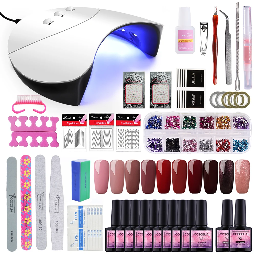 36W Nail Set 02 Набор для наращивания ногтей набор для маникюра Гель-лак для ногтей маникюрные инструменты набор УФ светодиодная лампа для ногтей сушилка Цвета Гель-лак для ногтей DIY Инструменты Набор для ногтей набор гель-лака - Цвет: 36W Nail Set 02