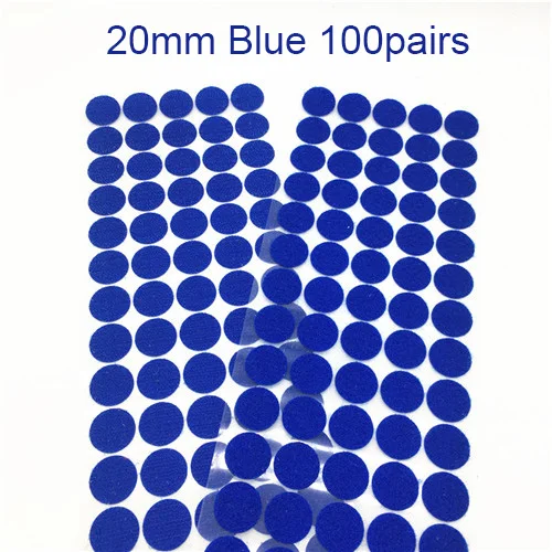 20mm Blue 100pairs Синий клейкая застежка 10/15/20/25/30 мм в горошек нейлон крюк и петля, Стикеры Круглые сильные самоклеящаяся крепежная лента 100 пар - Цвет: 20mm Blue 100pairs