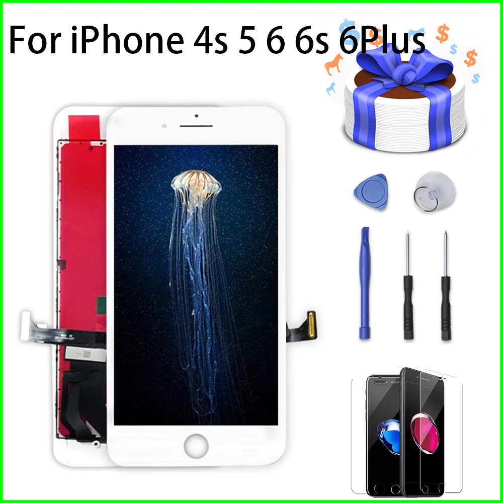 

AAAAA Pantalla LCD Replacement for Ecran iPhone 4S 5 6 6s 6 Plus Touch Screen Digitizer Assembly with Repair Tools+Tempered Film