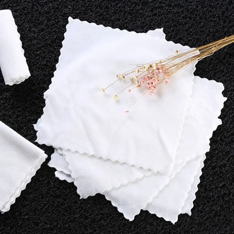 10 Pcs Embossed Fiber Wipes Handkerchief White Square Napkin for Hotel Restaurant Cut Edge Lace Cleaning Rag