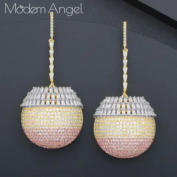 

ModemAngel Especially Charms Disco Ball Korea Long Earrings For Women Wedding Dubai Silver Cubic Zircon Party Fashion Jewelry