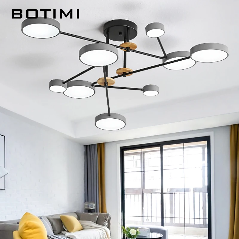 

BOTIMI High Ceiling 220V LED Chandelier With Round Metal Lampshades For Living Room Modern Rode Lights Dining Room Home Lighting