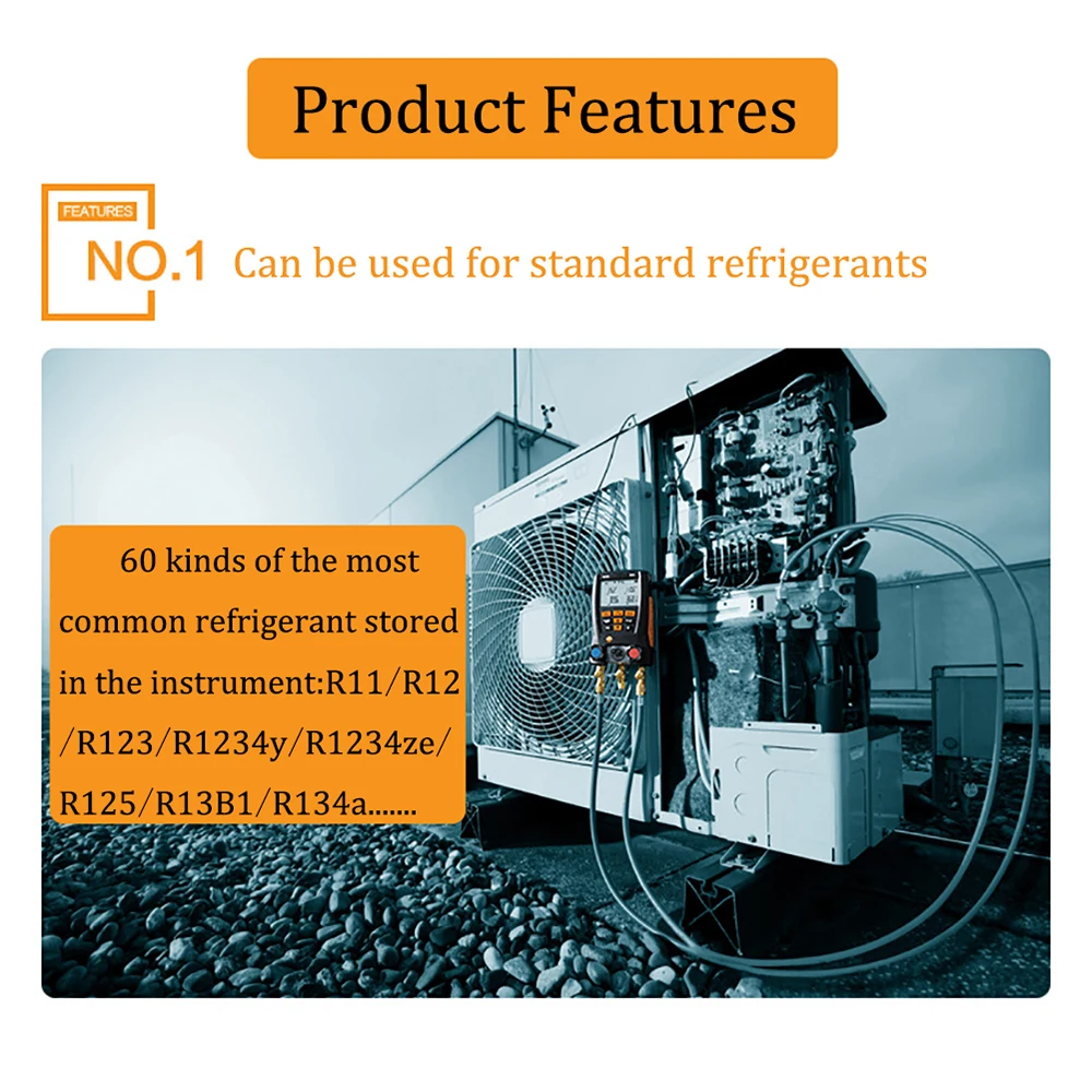 NEW Testo 550 Digital Manifold Gauge with 2pcs Clamp,2 Valves,System for HVAC 0563 1550 Built-in 60 common refrigerants