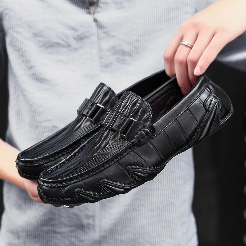 

Italian Mens wedding Shoes Casual Brands Slip On Formal Luxury Shoes Men Loafers Moccasins Genuine Leather Brown Driving Shoes