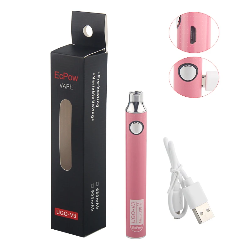 Розовый 1 шт. UGO V3 510 аккумулятор с переменным напряжением микро USB перезаряжаемое эго Vape 650 900 мАч Evod VV ручка для подогрева - Цвет: Розовый