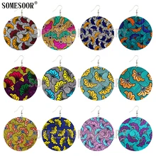 Somesoor jóias 16 estilo boêmio africano têxtil floral padrões de madeira em torno de ambos os lados imprimir designer brincos para presentes femininos