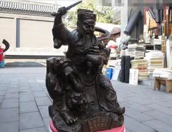 

China Classical Bronze Copper famous Zhao Gong Ming God of wealth Ride on Tiger