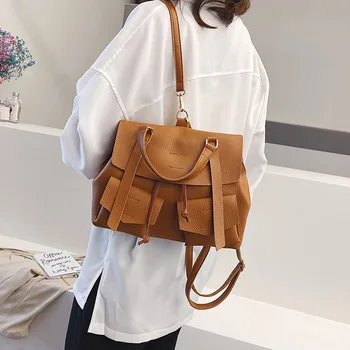 

2020 new ladies backpack Korean version of multifunctional solid color high school student women's backpack
