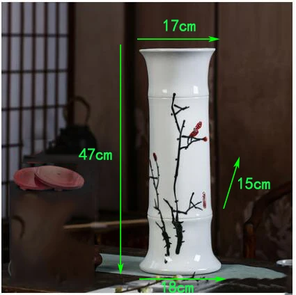 Chinese Jingdezhen Ceramic Tube Rich Bamboo Vase Flower Arrangement Livingroom Home Figurines Craft Office Furnishing Decoration - Цвет: style12-L