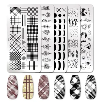 

PICT YOU French Style Geometry Nail Stamping Plates Plants Striped Line Leaves Lavender Flower Nail Art Plate Stencil Stainless