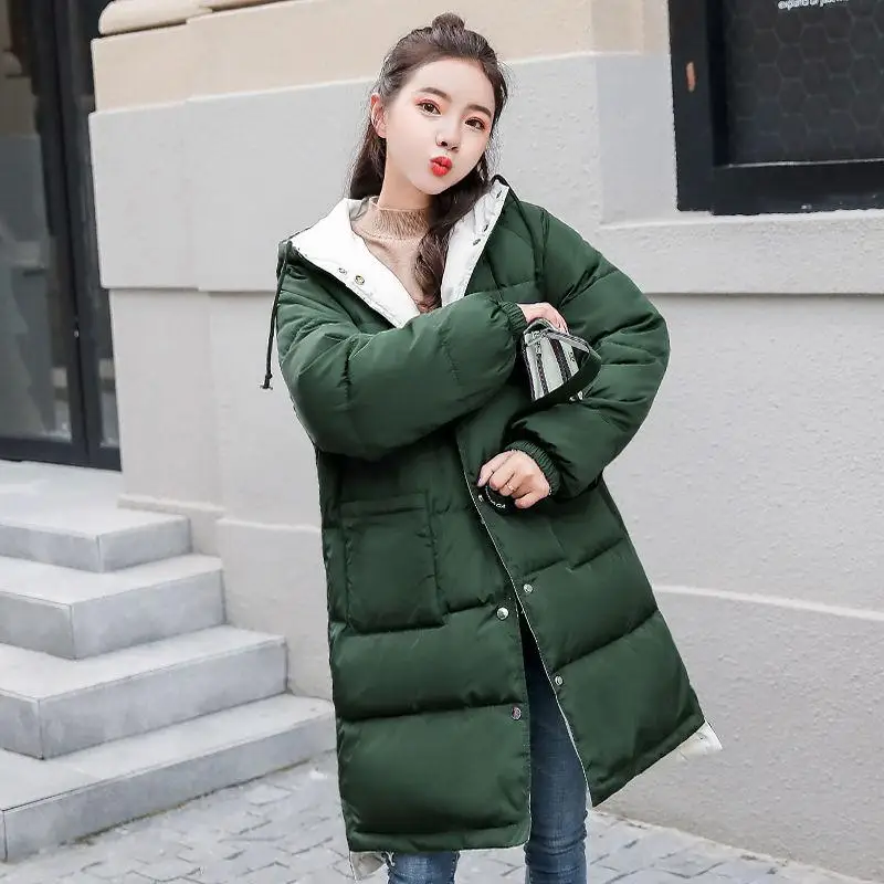 Новая Двусторонняя одежда, парки, зимняя женская куртка с хлопковой подкладкой, Свободное длинное пальто с капюшоном, утепленная верхняя одежда, Женская куртка, пальто D295 - Цвет: green