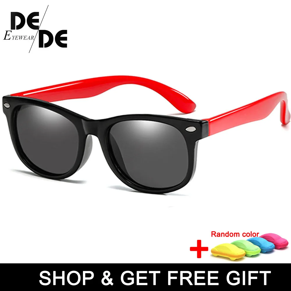 Black Red Новые силиконовые поляризованные детские солнцезащитные очки Квадратные мужские и женские детские очки UV400 Защитные брендовые солнцезащитные очки мягкого действия - Цвет линз: Black Red