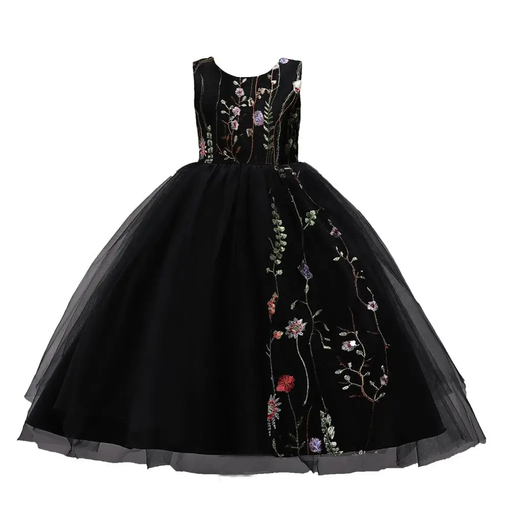 as picture 4-15 years embroidered Kids Dress For Girls Party Elegant Christmas Dresses Girl Wedding Ball Gown Children Clothing Red Black - Цвет: as picture