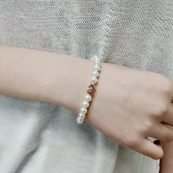 

gNpearl Pearl Bracelet auspicious Freshwater ROUND pearl Hand catenary circular white silver 925 jewelry