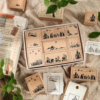 

nature view mountain flower frame wood stamps set DIY hobby planner book decorative scrapbooking stamp