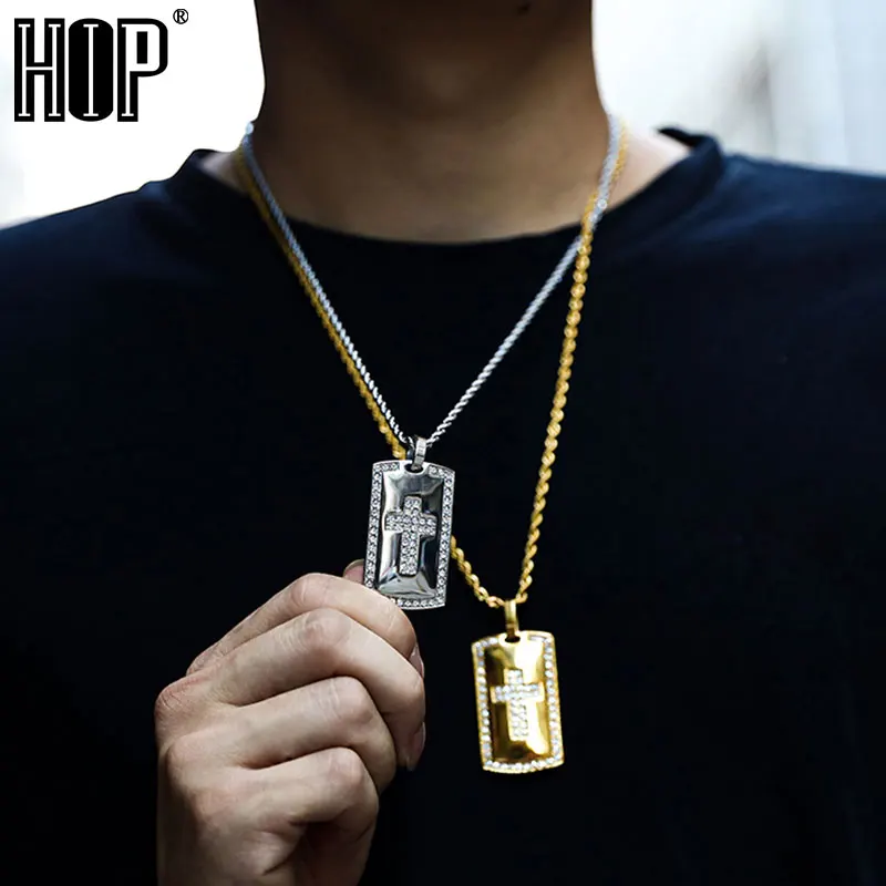 В стиле хип-хоп Bling льдом крест Dog Tag с креплением микро-паве Стразы