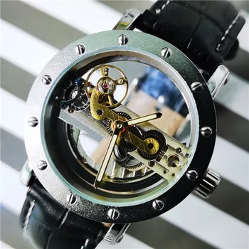 

Forsining Top Brand Luxury Golden Bridge Automatic Mechanical Watch Leather Strap Skeleton Watches For Men Relogio Masculino