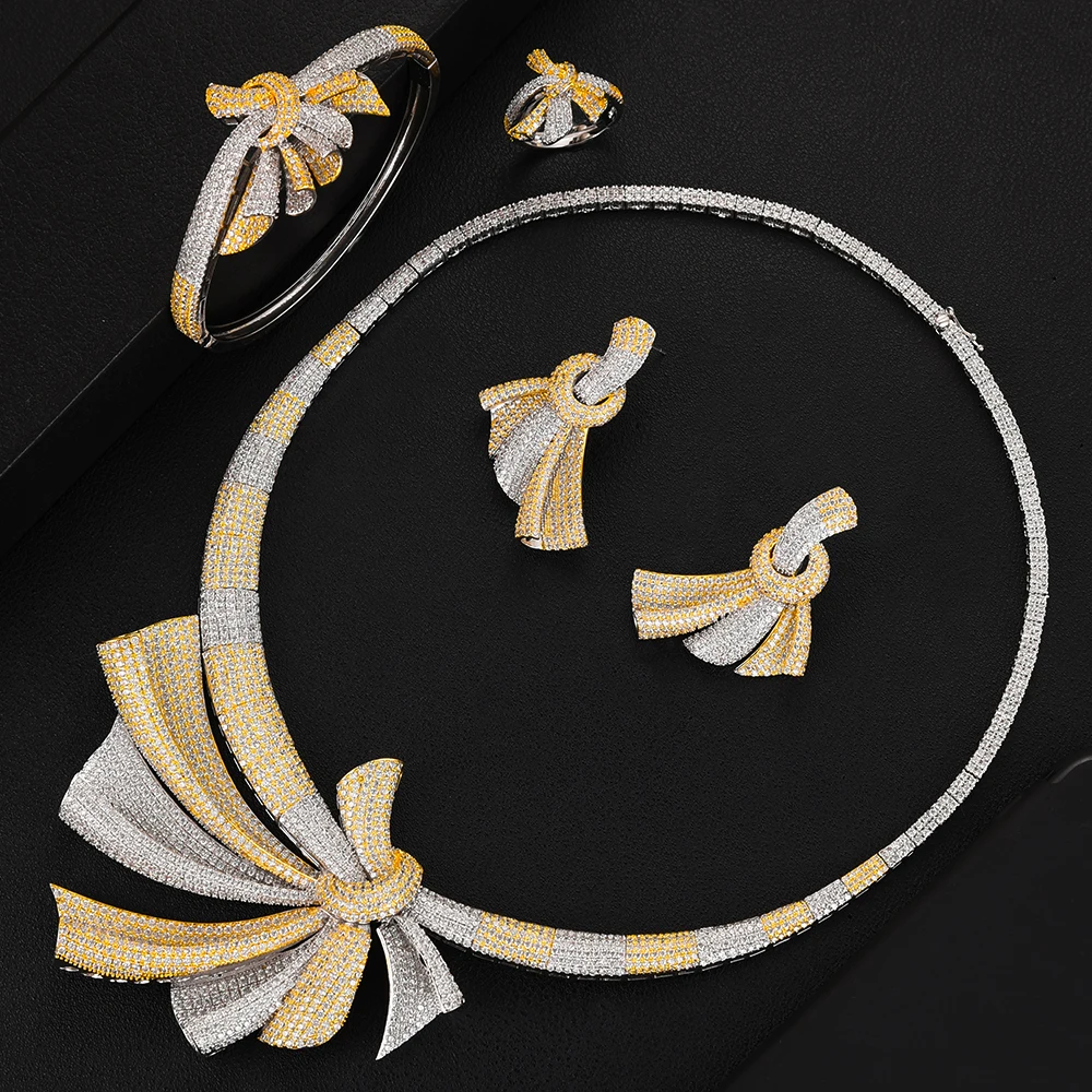 

GODKI Luxury Ribbon Bowknots African Jewelry Sets For Women Wedding Cubic Zirconia Dubai Bridal Jewelry Set 2020 party gift