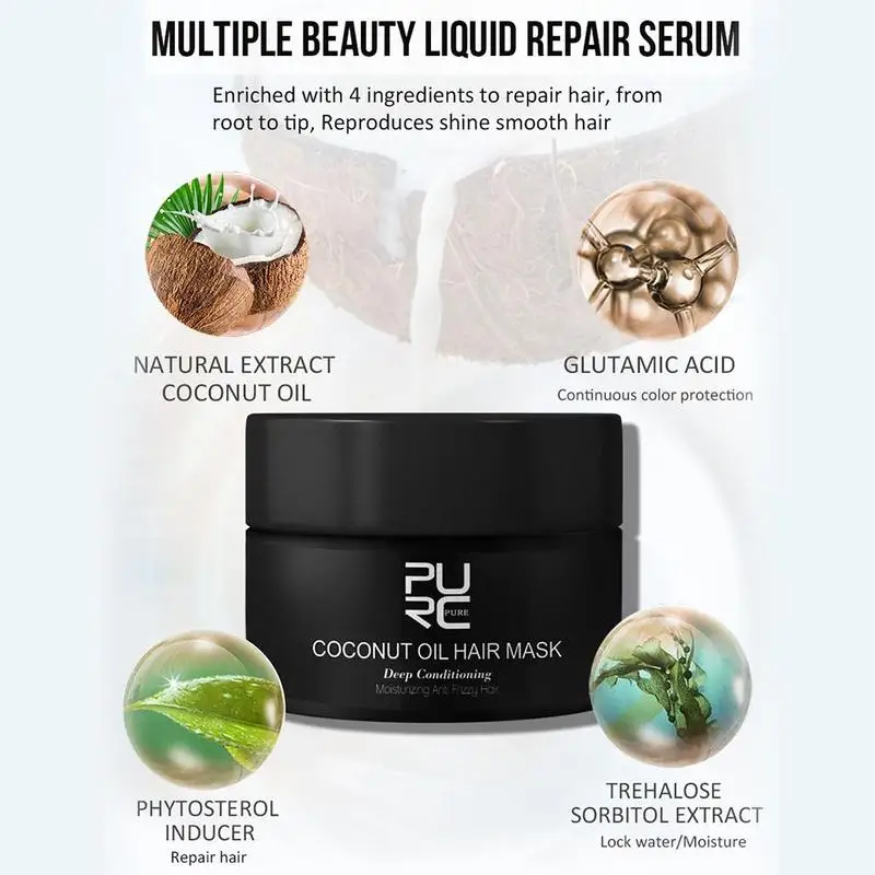 Coconut Oil Hair Mask Repairs Damage Hair Restore Keratin Hair & Scalp Treatment Deep Conditioning Hair Anti Frizzy Hair 60ml