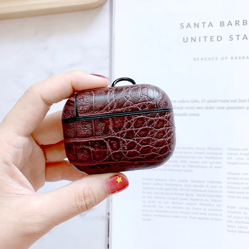 CrocodileDeepBrown Сумка из крокодиловой кожи для AirPods Pro Bluetooth беспроводные наушники со змеиным узором из искусственной кожи чехол для AirPods Pro Чехол зарядная коробка - Цвет: CrocodileDeepBrown