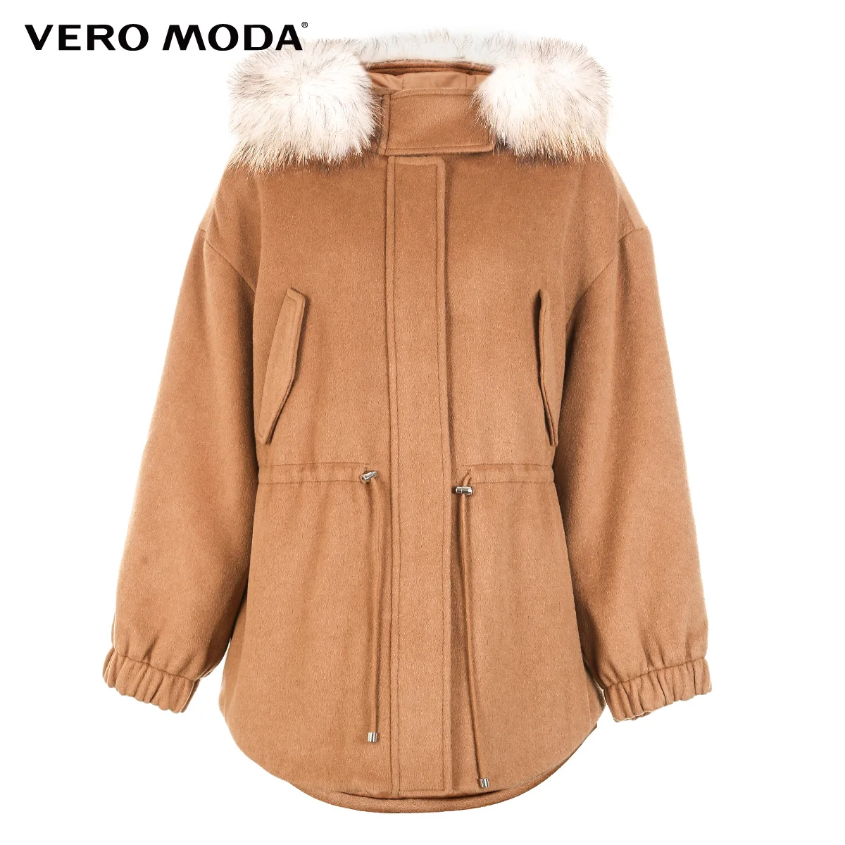 Vero Moda Женская Съемная енота с капюшоном шерстяное пальто парка пальто | 318327520