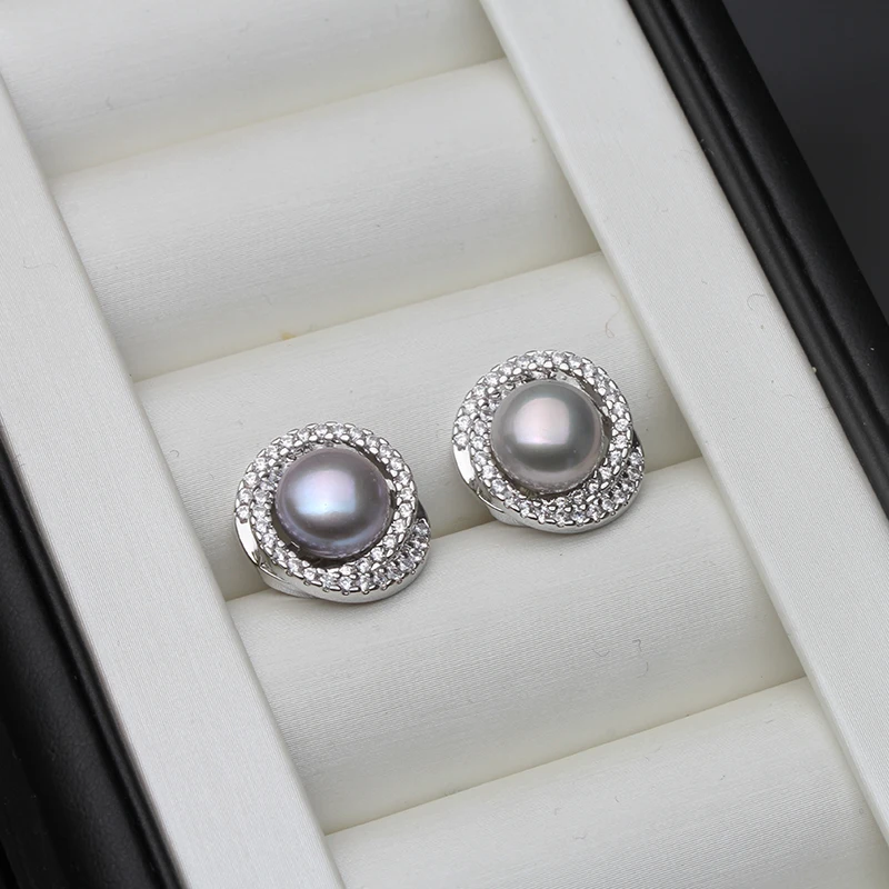 Real 925 Sterling Silver Drop Pearl Earring For Women,Natural Freshwater Black Pearl Earrings annivesary Girl Gift
