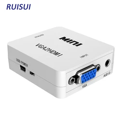 Adaptateur de convertisseur Audio vidéo Full HD 1080P, Mini VGA vers HDMI, avec câble USB et câble de Port Audio 3.5mm, pour affichage PC et projecteur 