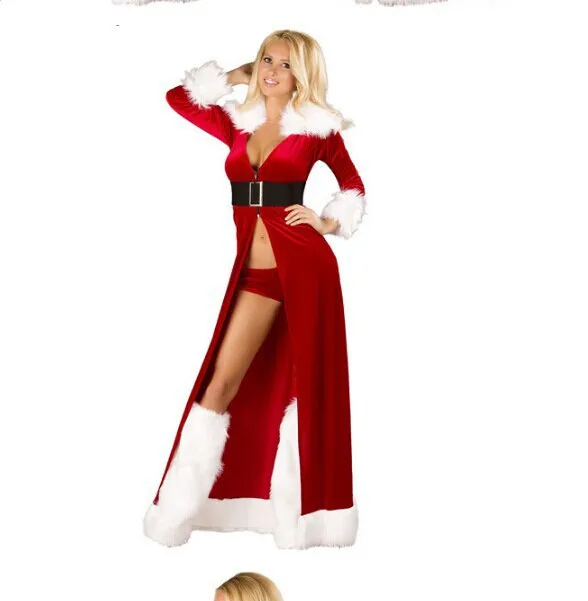 Горячие женщины сексуальные Рождественские костюмы, косплей Хэллоуин фестиваль Униформа длинное платье Санта Клаус для женщин Сексуальное белье