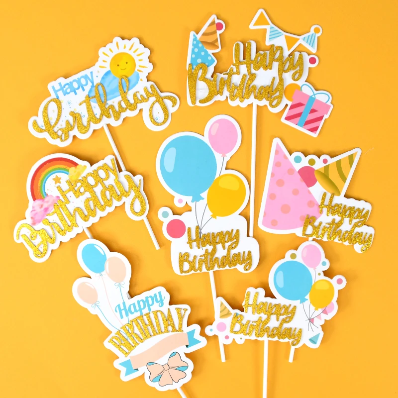 Cakelove colorful flags gift balloon rainbow cupcake cake topper birthday decoration party for baking accessories | Дом и сад