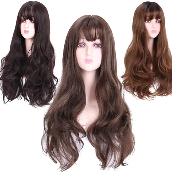 

DIFEI 3colors Synthetic wigs long wavy Wig with Bangs Heat Resistant Hair Wigs for black Women lolita wig