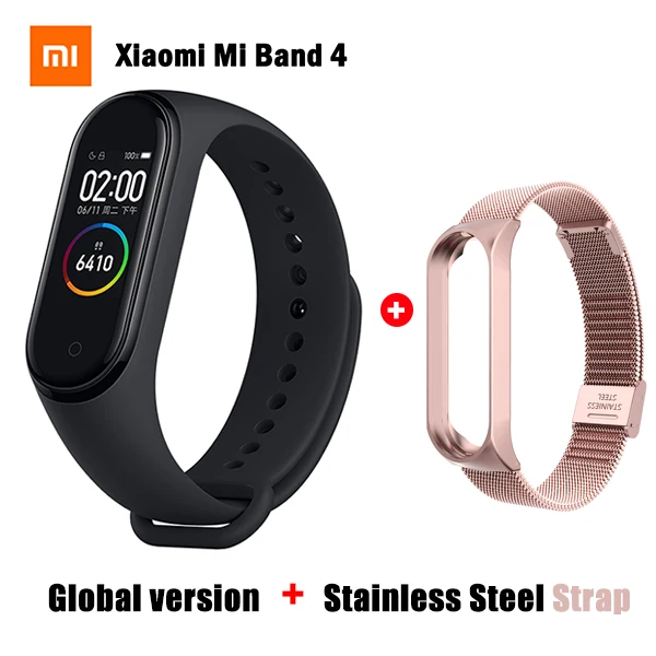 GB add Metal Strap 1 Xiaomi mi Band 4 глобальная Версия смарт-браслет Bluetooth Спорт Фитнес пульсометр водонепроницаемые часы mi Band 4 китайская версия - Цвет: GB add Metal Strap 1