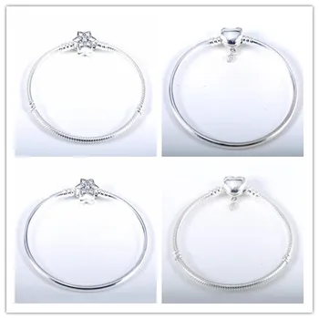 

925 Sterling Silver Moments Infinity Heart Clasp Snake Bangle Bracelet Fit Women Bead Charm Pandora Jewelry