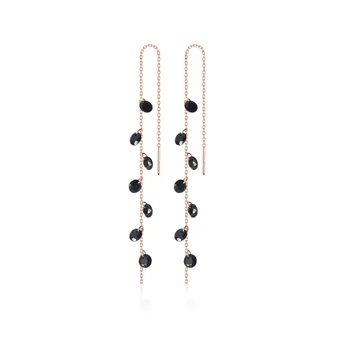 

MloveAcc Genuine 925 Sterling Silver Simple Line with Black Crystal Beads Drop Earrings for Women Authentic Silver Jewelry Gift