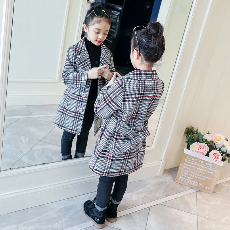 

2019 Autumn New Style Girls Woolen Cloth Coat Mid-length Girls Suit Collar Elegant Nepalese Wool Coat